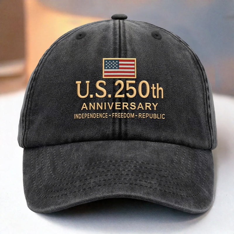 Personalized America 250th Anniversary – Vintage Washed Denim Baseball Cap US – Gifts For Men, Women – America’s 250-Year Legacy