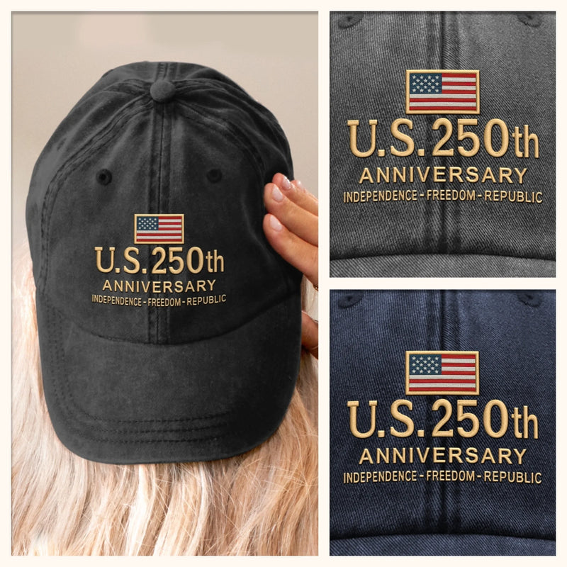 Personalized America 250th Anniversary – Vintage Washed Denim Baseball Cap US – Gifts For Men, Women – America’s 250-Year Legacy