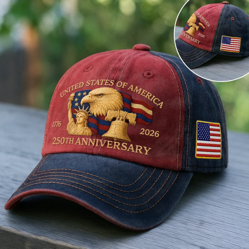 Personalized America 250th Anniversary – Washed Denim Baseball Cap – Gifts For Men, Women –  From 1776 To Forever
