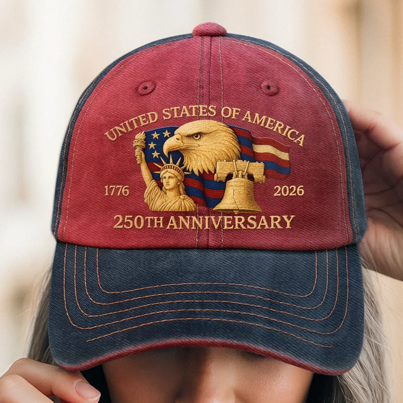 Personalized America 250th Anniversary – Washed Denim Baseball Cap – Gifts For Men, Women –  From 1776 To Forever