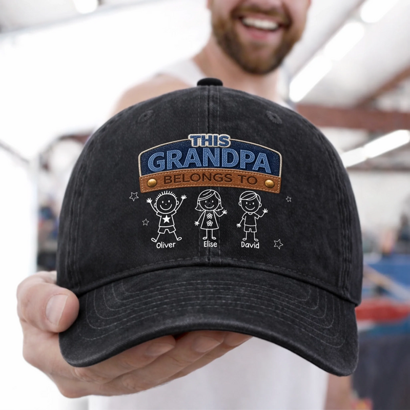 Personalized Vintage Washed Denim Baseball Cap – Father’s Day Gift For Grandpa, Dad – Built Strong By Dad