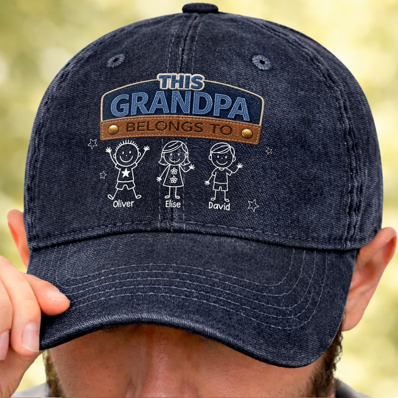 Personalized Vintage Washed Denim Baseball Cap – Father’s Day Gift For Grandpa, Dad – Built Strong By Dad