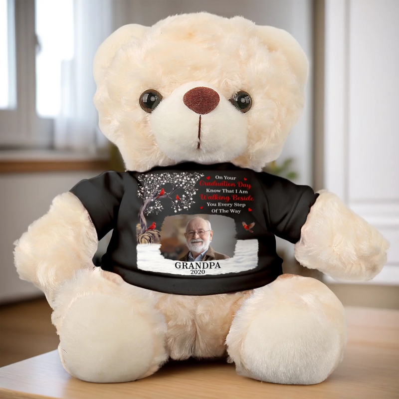 Personalized Photo Teddy Bear Plush – Meaningful Memorial or Graduation Gift – Walking Beside You On Graduation Day