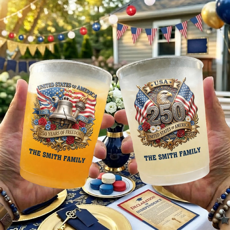 Personalized America 250th Anniversary Party Plastic Cups – Gifts For Family – Cheers To 250 Years America