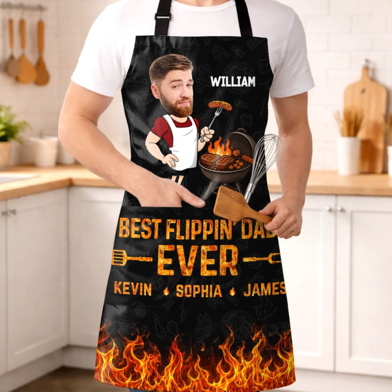 Personalized Photo Apron With Pocket – Father's Day Gifts For Dad, Grandpa – King Of The Grill Dad