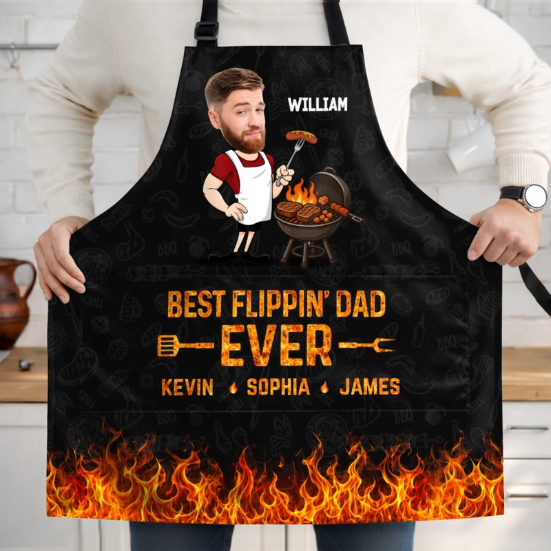 Personalized Photo Apron With Pocket – Father's Day Gifts For Dad, Grandpa – King Of The Grill Dad