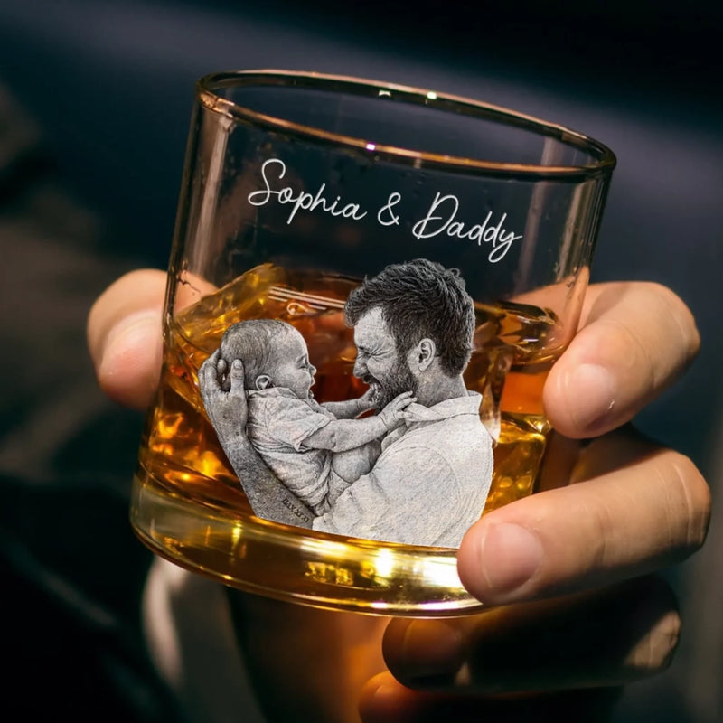 Personalized Photo Whiskey Glass With Bottom And Side Engraving – Father's Day Gifts For New Dad, Grandpa – You Are Doing A Great Job