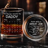 Personalized Whiskey Glass With Bottom And Side Engraving – Father's Day Gifts For New Dad, Grandpa – Dad Is Doing Great