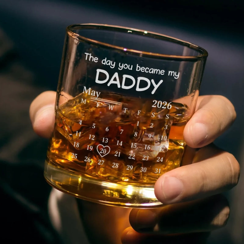 Personalized Whiskey Glass With Bottom And Side Engraving – Father's Day Gifts For New Dad, Grandpa – Dad Is Doing Great