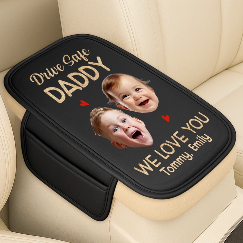 Personalized Photo Leather Car Armrest Cushion Pad – Father's Day Gifts For Dad, Grandpa – Dad Makes Life Better