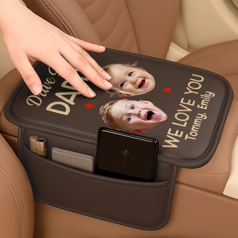 Personalized Photo Leather Car Armrest Cushion Pad – Father's Day Gifts For Dad, Grandpa – Dad Makes Life Better