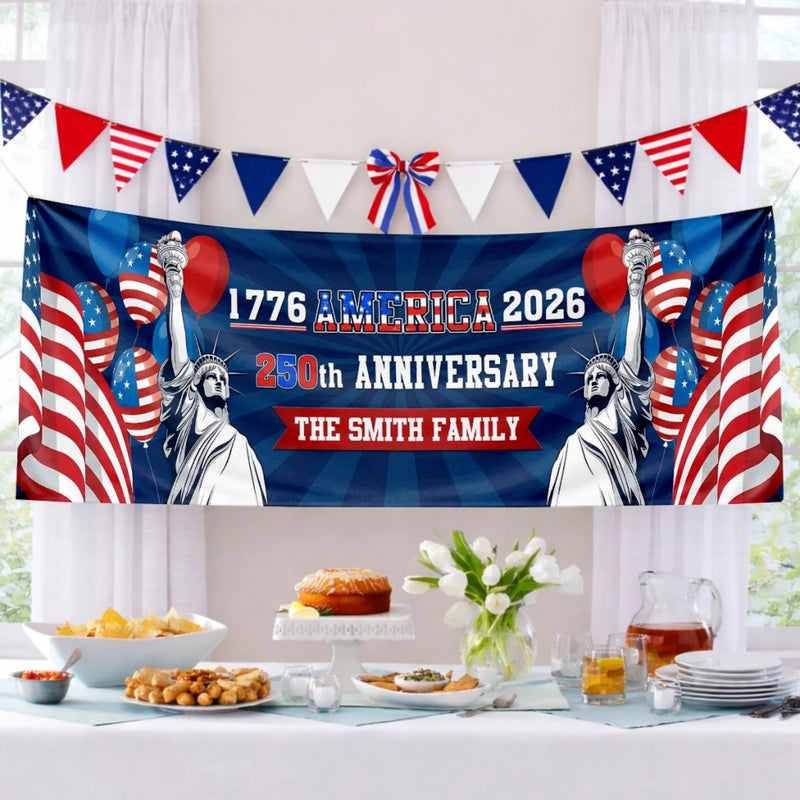 Personalized America 250th Anniversary – Polyester Outdoor Banner – Gifts For Family – Party Like It’s 1776