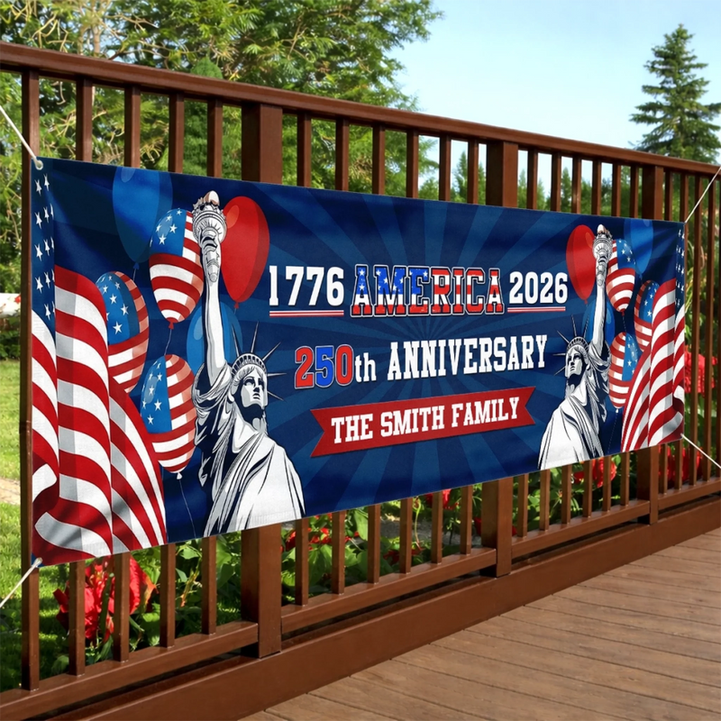 Personalized America 250th Anniversary – Polyester Outdoor Banner – Gifts For Family – Party Like It’s 1776