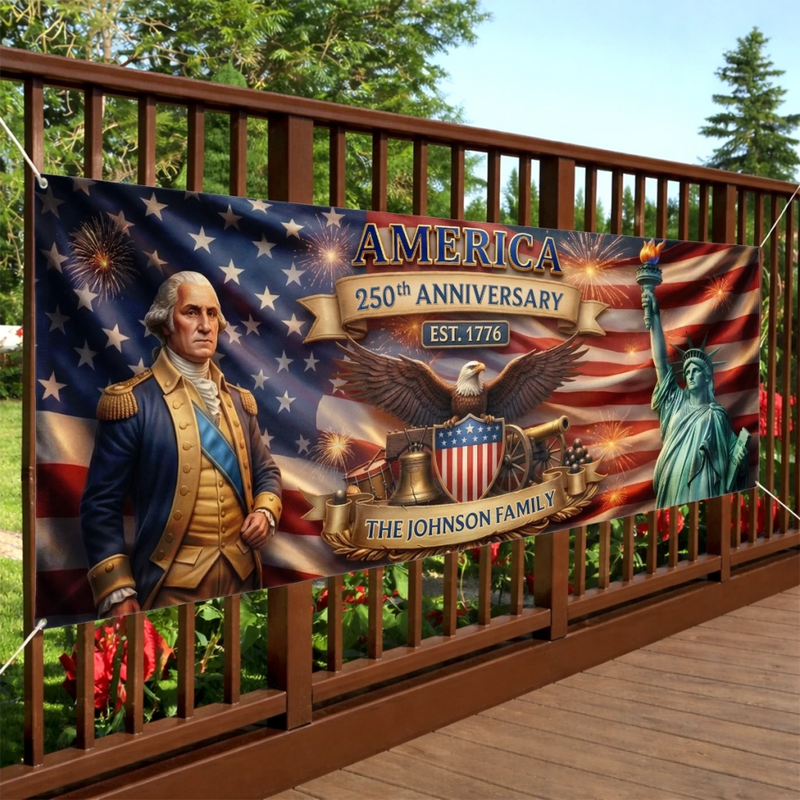 Personalized America 250th Anniversary – Polyester Outdoor Banner – Gifts For Family – Stars Shine Brighter At 250