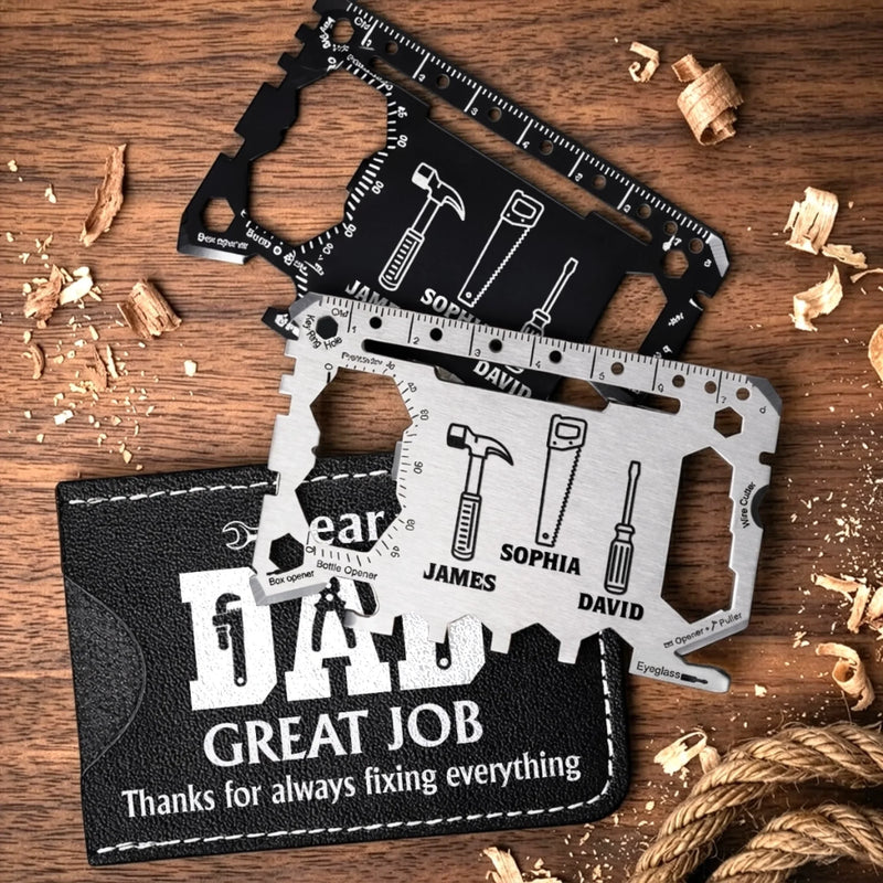 Personalized Multi Tool Card With Leather Case – Father's Day Gifts For Dad, Grandpa – My Everyday Hero