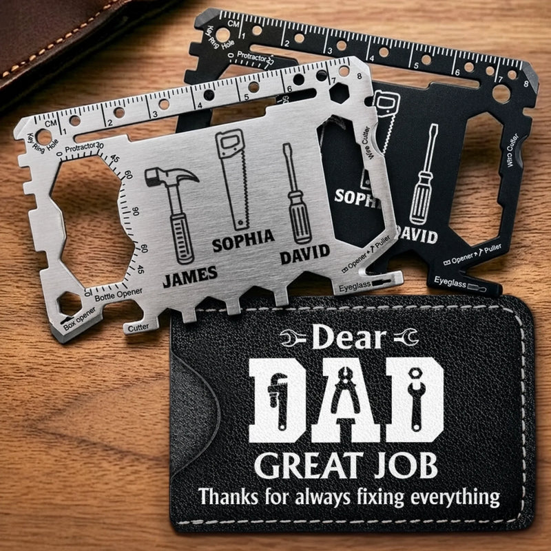 Personalized Multi Tool Card With Leather Case – Father's Day Gifts For Dad, Grandpa – My Everyday Hero