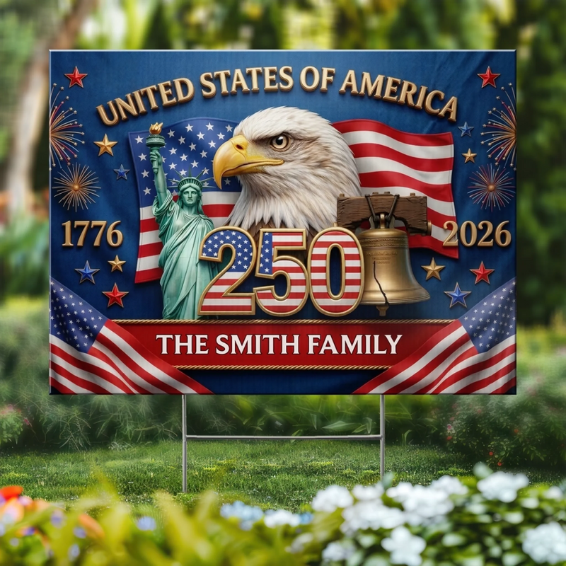 Personalized America 250th Anniversary – Yard Sign – Gifts For Family – Stars, Stripes, And Freedom