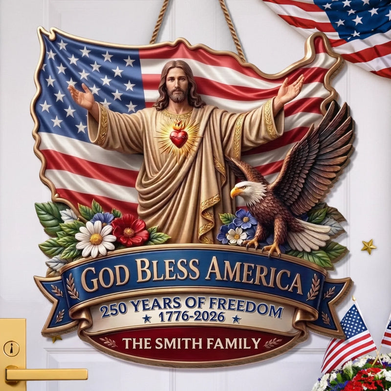 Personalized America 250th Anniversary Wood Sign – Gifts For Family – God Bless America Forever