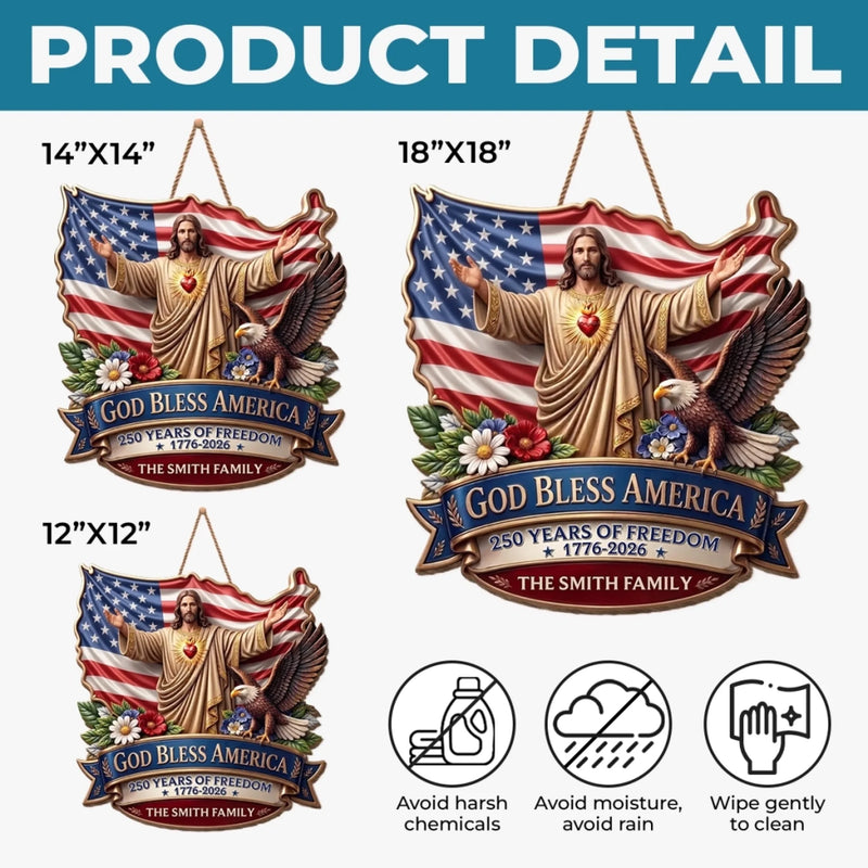 Personalized America 250th Anniversary Wood Sign – Gifts For Family – God Bless America Forever