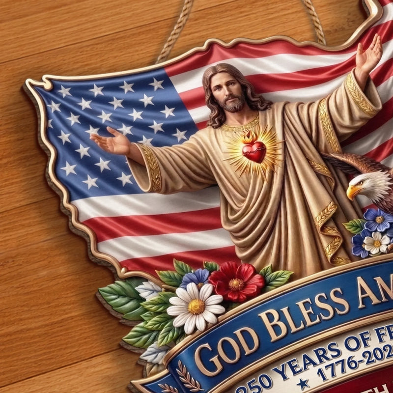 Personalized America 250th Anniversary Wood Sign – Gifts For Family – God Bless America Forever