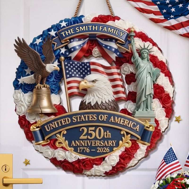 Personalized America 250th Anniversary Wood Sign – Gifts For Family – Proud American Family