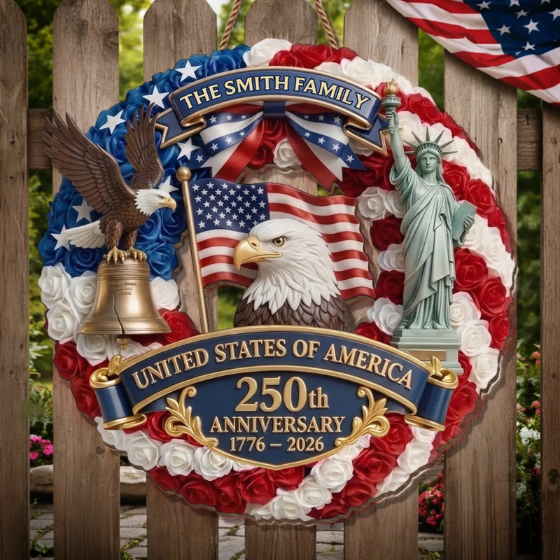 Personalized America 250th Anniversary Wood Sign – Gifts For Family – Proud American Family