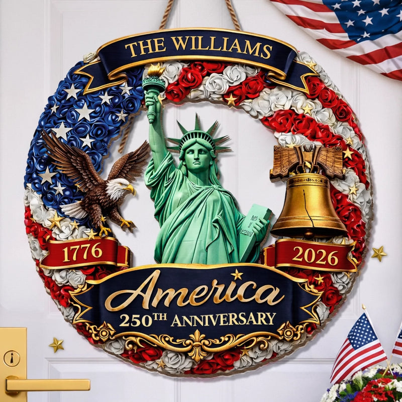 Personalized America 250th Anniversary Wood Sign – Gifts For Family – United In Freedom Since 1776