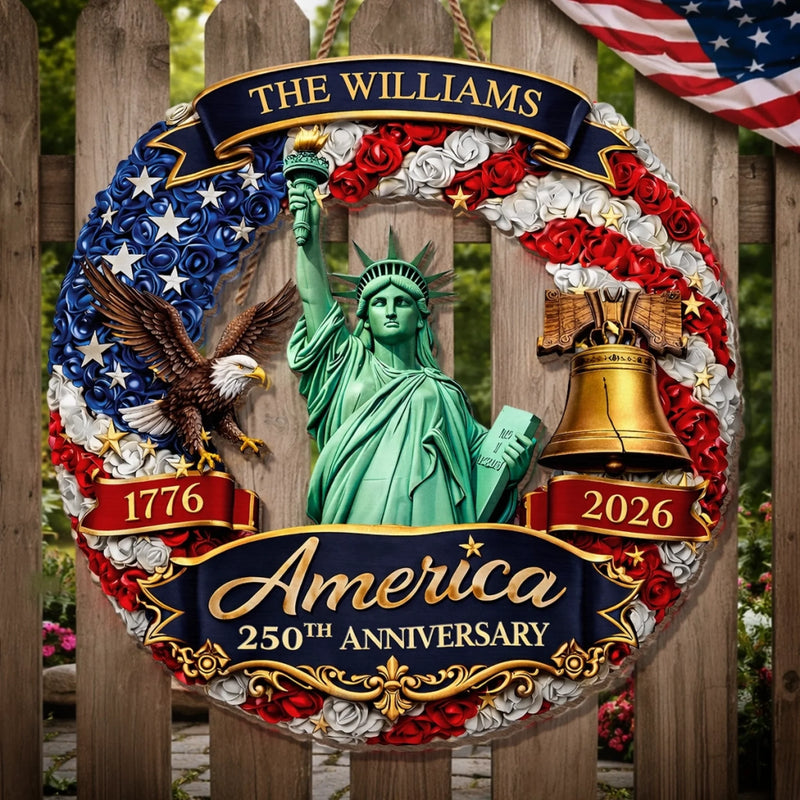 Personalized America 250th Anniversary Wood Sign – Gifts For Family – United In Freedom Since 1776