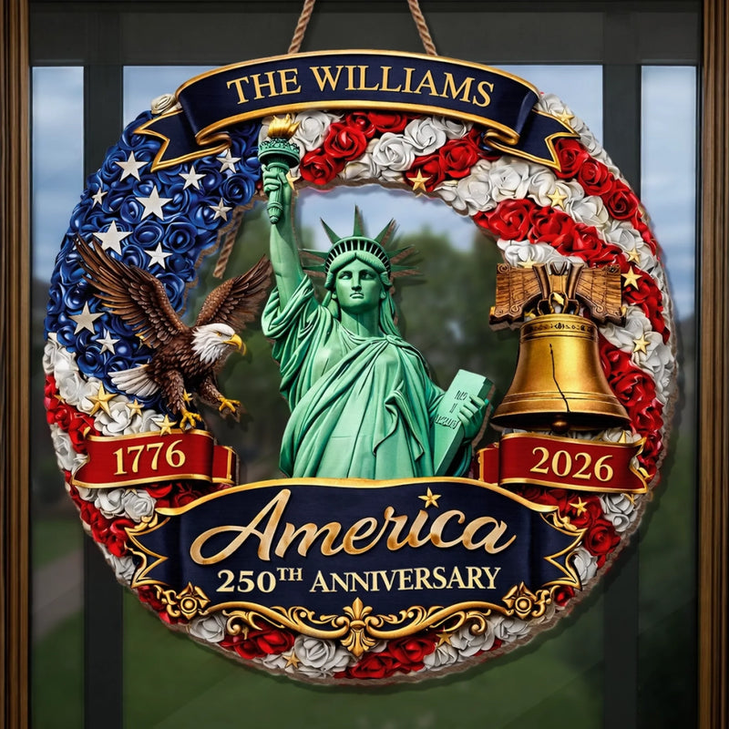Personalized America 250th Anniversary Wood Sign – Gifts For Family – United In Freedom Since 1776
