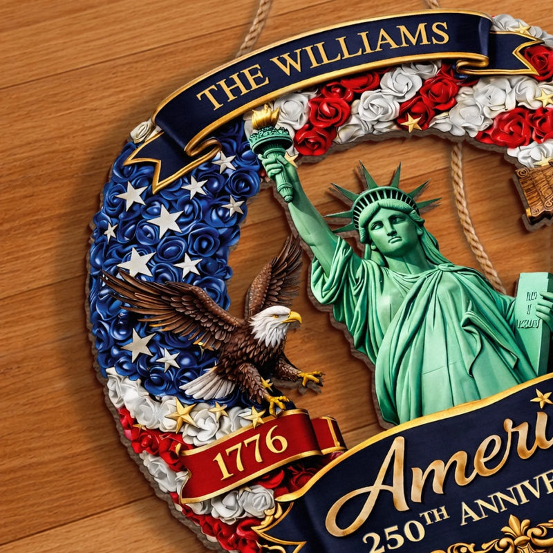 Personalized America 250th Anniversary Wood Sign – Gifts For Family – United In Freedom Since 1776