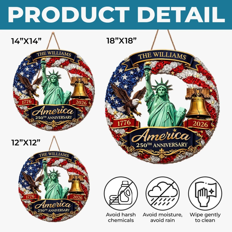 Personalized America 250th Anniversary Wood Sign – Gifts For Family – United In Freedom Since 1776