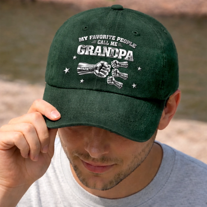 Personalized Vintage Washed Denim Baseball Cap – Father’s Day Gift For Grandpa, Dad – Forever Your Little One