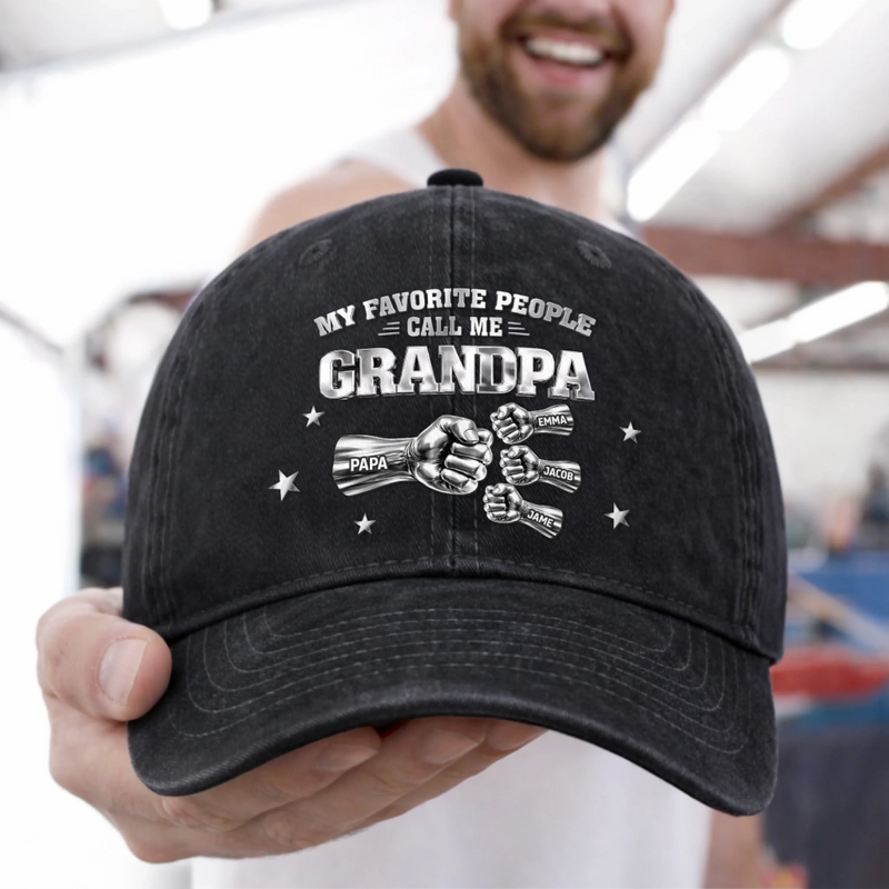 Personalized Vintage Washed Denim Baseball Cap – Father’s Day Gift For Grandpa, Dad – Forever Your Little One