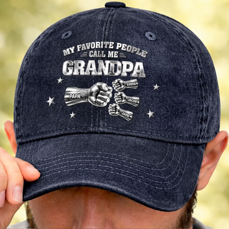 Personalized Vintage Washed Denim Baseball Cap – Father’s Day Gift For Grandpa, Dad – Forever Your Little One