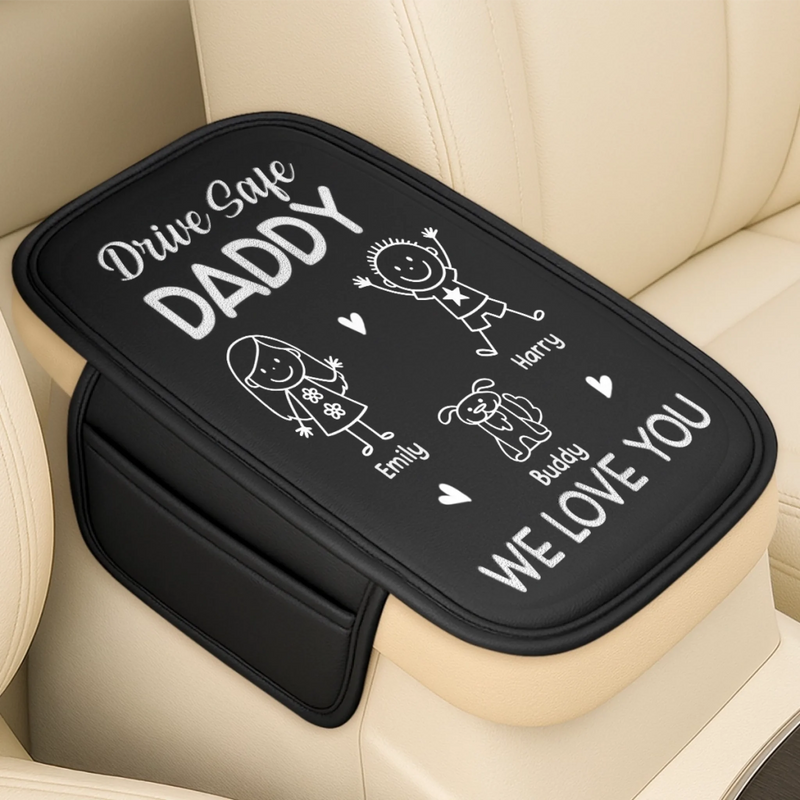 Personalized Leather Car Armrest Cushion Pad – Father's Day Gifts For Dad, Grandpa – Drive In Comfort
