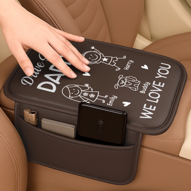 Personalized Leather Car Armrest Cushion Pad – Father's Day Gifts For Dad, Grandpa – Drive In Comfort