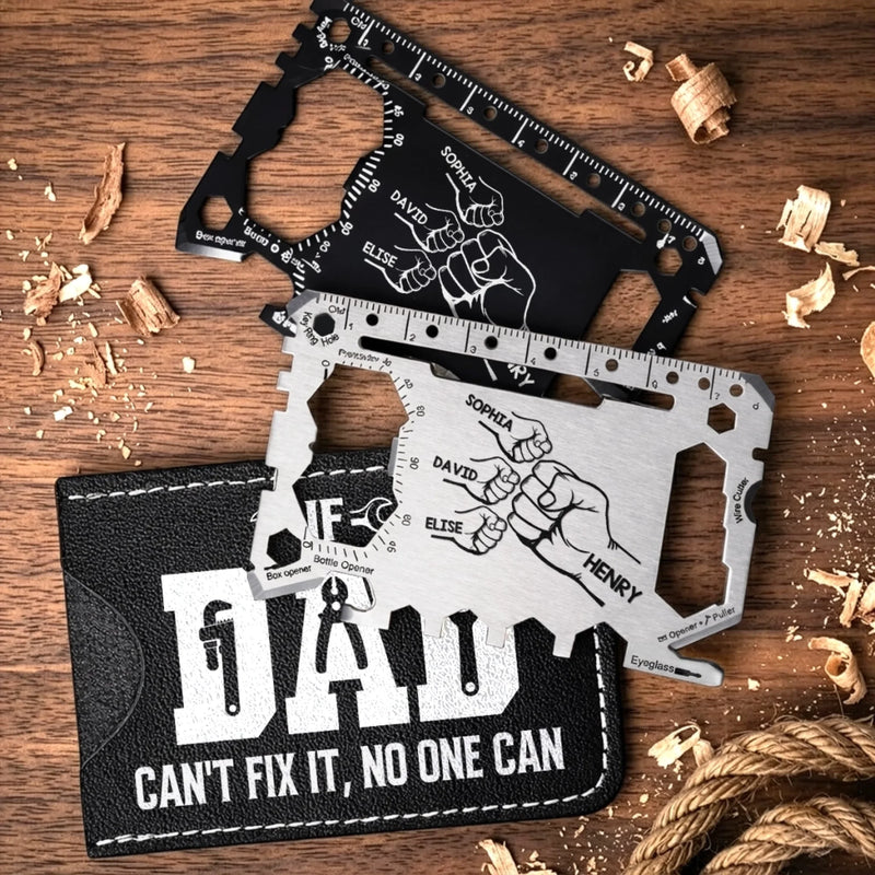 Personalized Multi Tool Card With Leather Case – Father's Day Gifts For Dad, Grandpa – Fixing Everything Like Dad