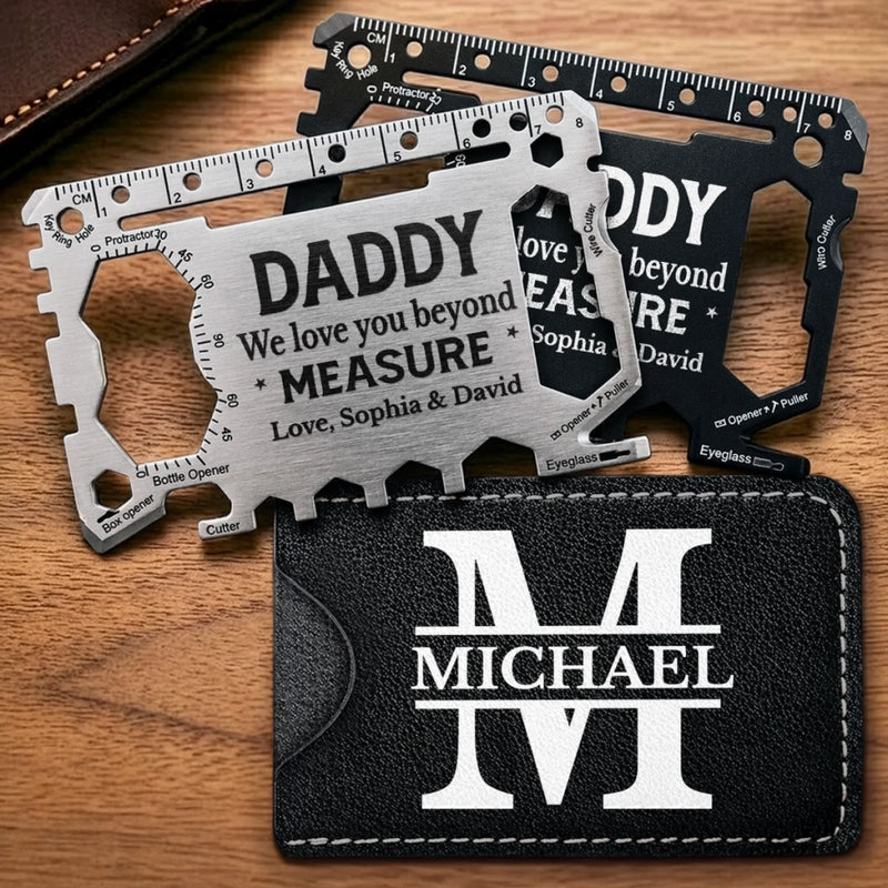 Personalized Multi Tool Card With Leather Case – Father's Day Gifts For Dad, Grandpa – Running On Dad Energy