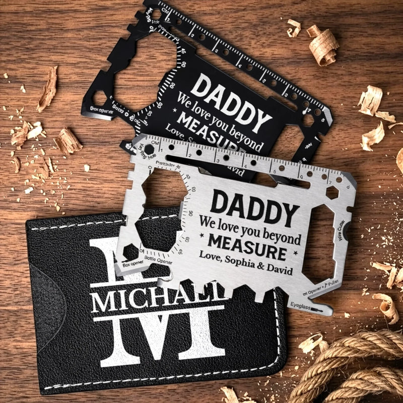 Personalized Multi Tool Card With Leather Case – Father's Day Gifts For Dad, Grandpa – Running On Dad Energy
