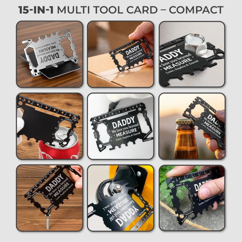 Personalized Multi Tool Card With Leather Case – Father's Day Gifts For Dad, Grandpa – Running On Dad Energy