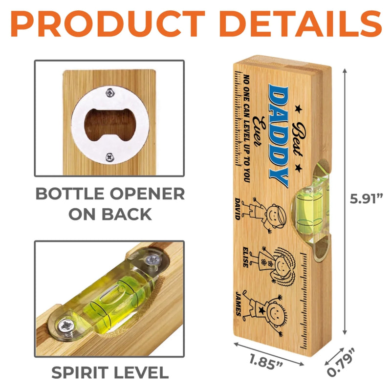 Personalized Wooden Bottle Opener With Built-in Spirit Level – Father's Day Gifts For Grandpa, Dad –  Grandpa Built It Right