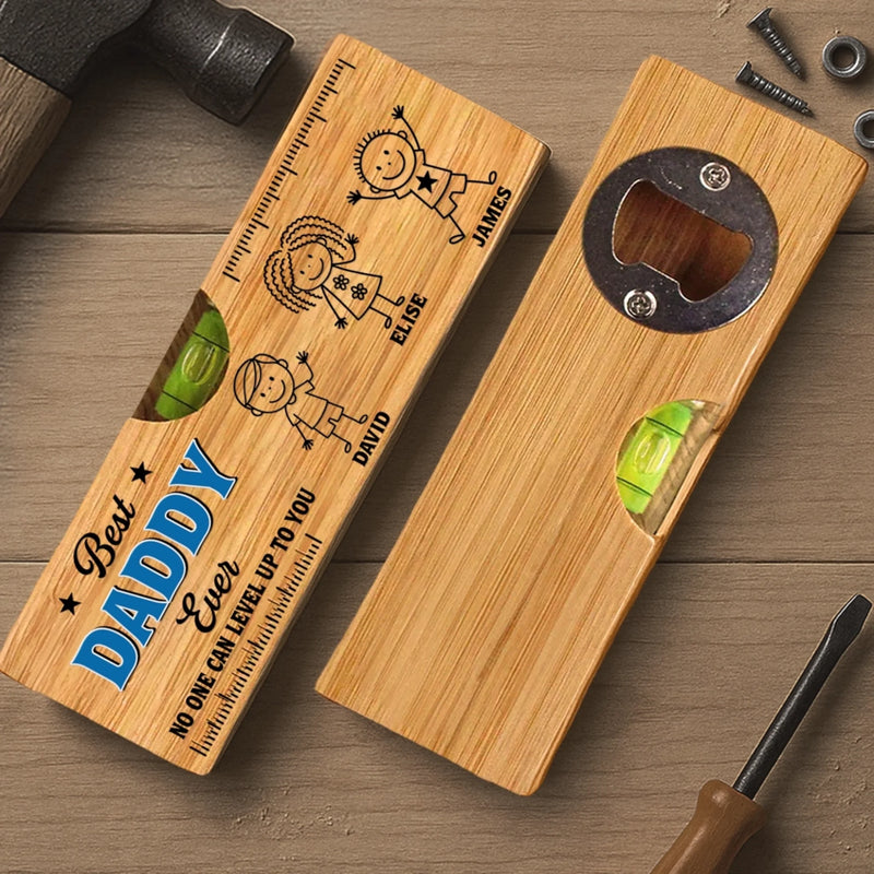 Personalized Wooden Bottle Opener With Built-in Spirit Level – Father's Day Gifts For Grandpa, Dad –  Grandpa Built It Right