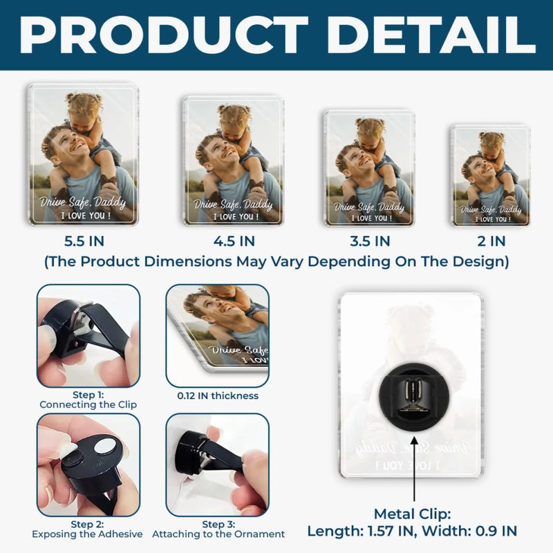 Personalized Photo Acrylic Car Vent Clip – Gifts For Dad – Drive Safe, My Forever Hero