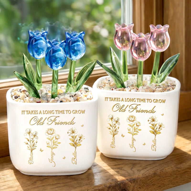Personalized Glass Everlasting Tulips – Gifts For Women, Besties – Old Friends Are Forever Gold