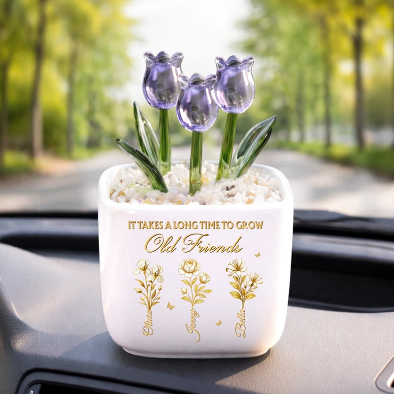 Personalized Glass Everlasting Tulips – Gifts For Women, Besties – Old Friends Are Forever Gold