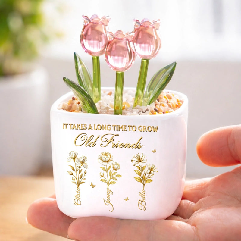Personalized Glass Everlasting Tulips – Gifts For Women, Besties – Old Friends Are Forever Gold