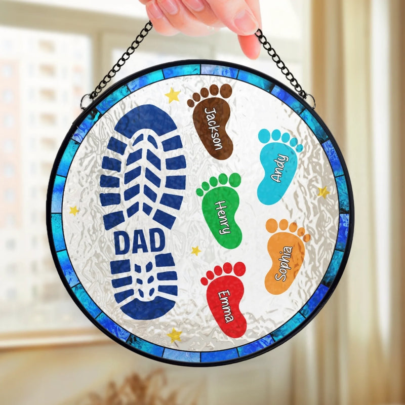 Personalized Stained Glass Window Hanging Suncatcher – Gifts For Dad, Grandpa – Raised By A Real One