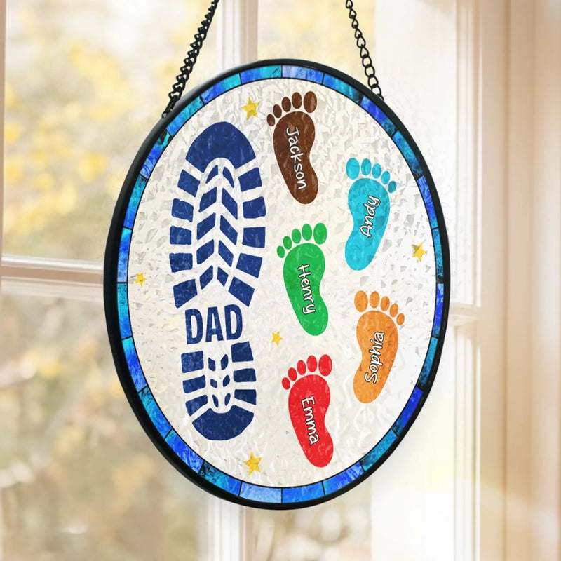 Personalized Stained Glass Window Hanging Suncatcher – Gifts For Dad, Grandpa – Raised By A Real One