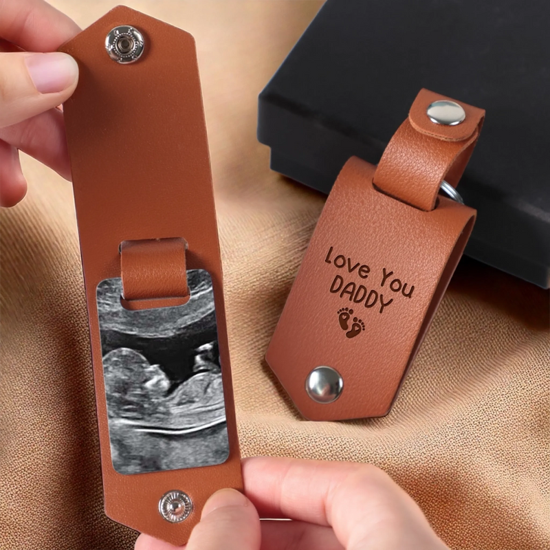 Personalized Photo Engraved Leather Keychain – Gifts For New Dads, Grandpas – Your Little Miracle Is On The Way