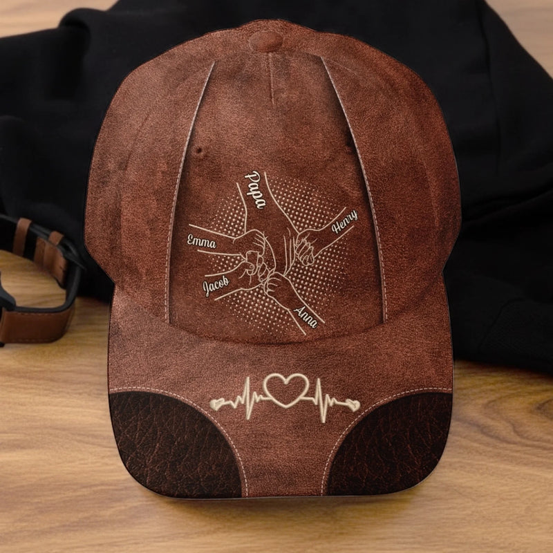 Personalized Classic Cap – Gifts For Dad, Grandpa  – Papa’s Hand Holds The Whole Family